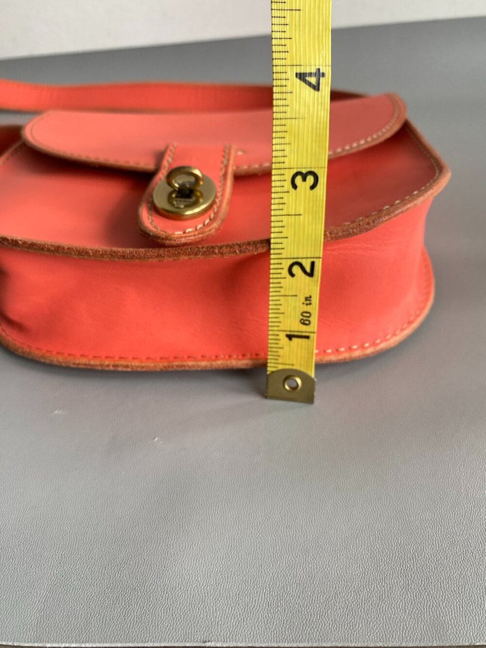 Fossil Mini Austin Leather Turn Lock Saddle Flap Crossbody Bag Coral Salmon - Picture 13 of 15